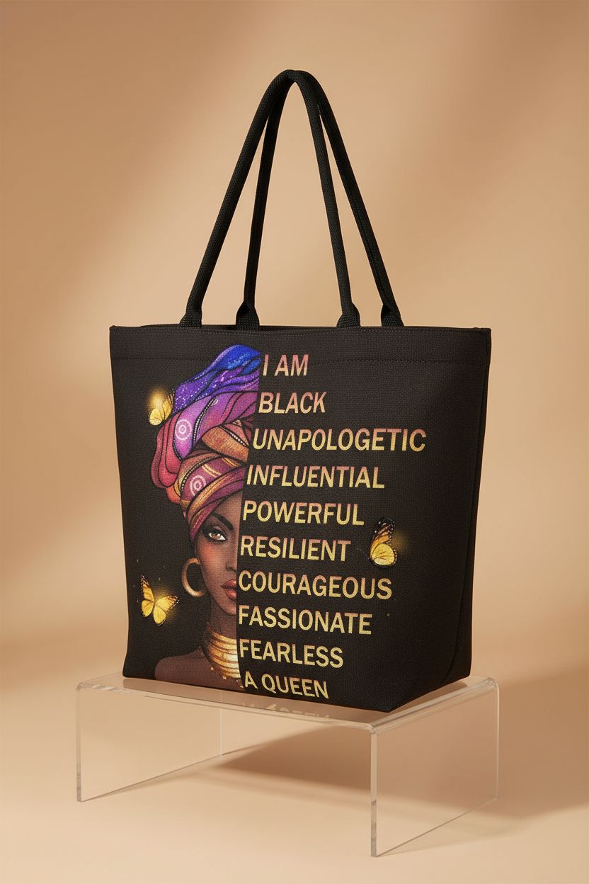 Silkfly African tote bag on display, emphasizing its vibrant artwork and quality.