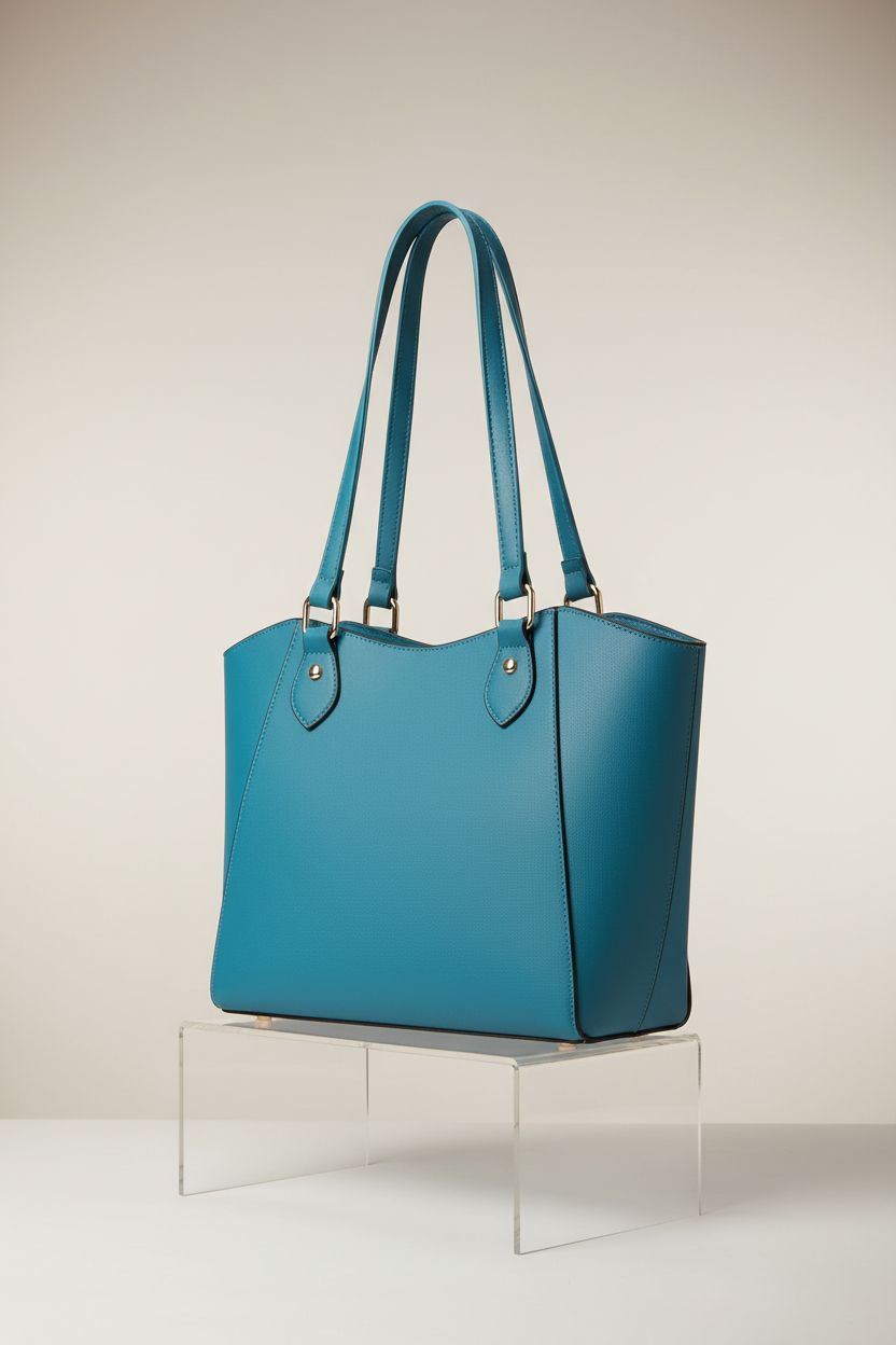 CHICAROUSAL peacock blue tote bag showcasing fine vegan leather and gold hardware