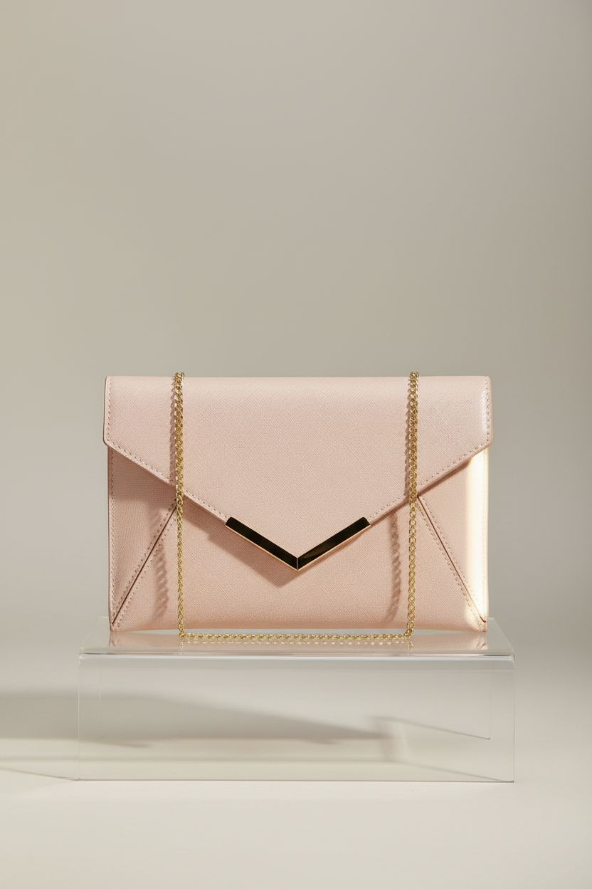 DEXMAY blush handbag showcasing saffiano texture on minimal studio backdrop.