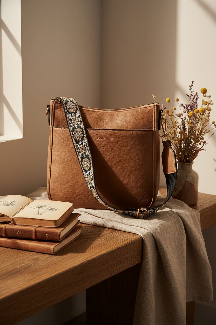 BOSTANTEN brown vegan leather hobo purse in a cozy sunlit nook, perfect for travel vibes