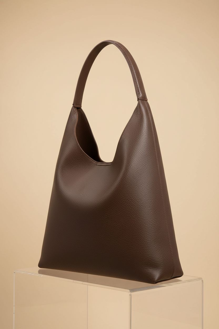 Close-up of HOXIS vegan leather hobo bag, highlighting sleek design and texture.