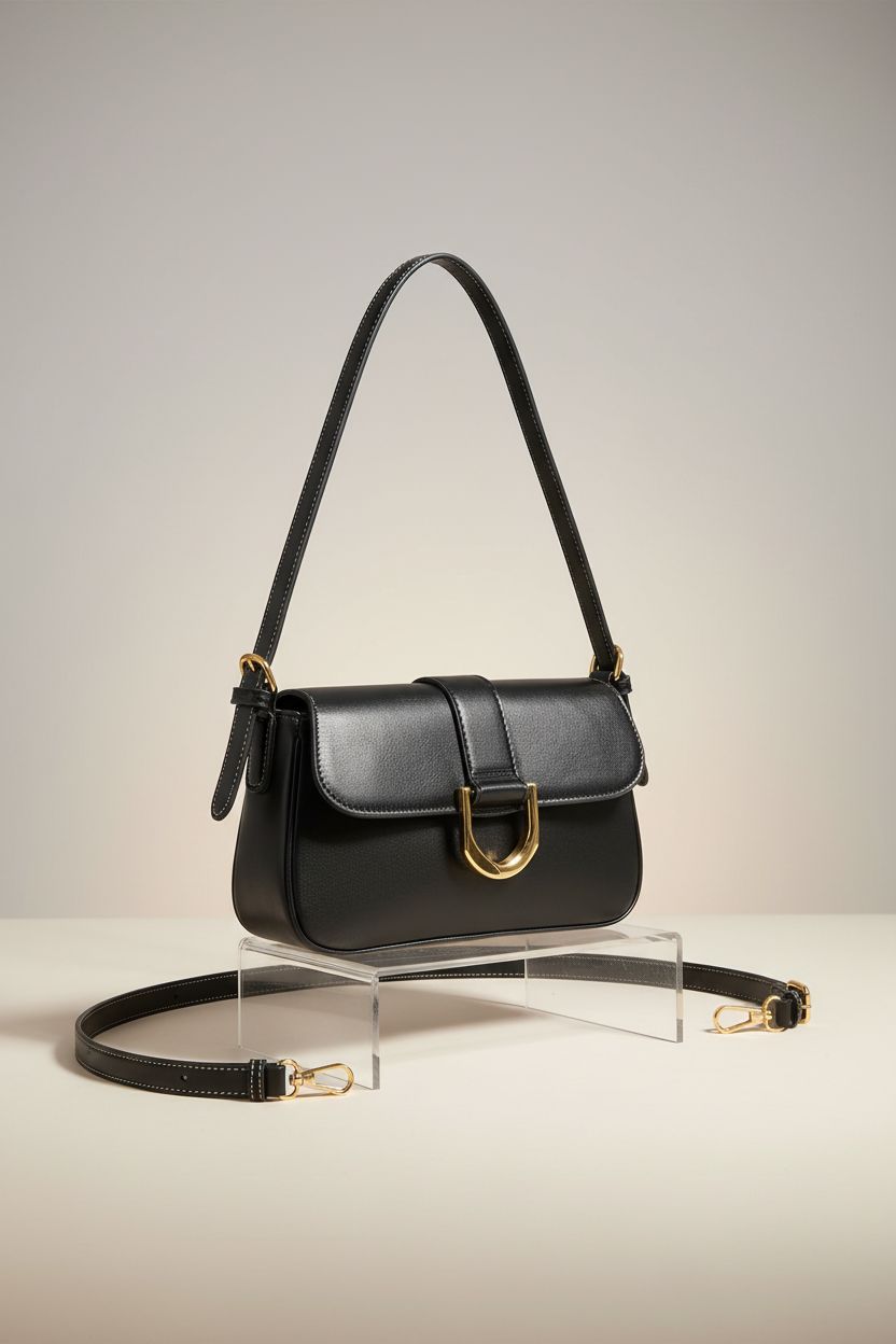 GZIXBDA buckle purse showcased on gradient backdrop, highlighting quality stitching and gold accents