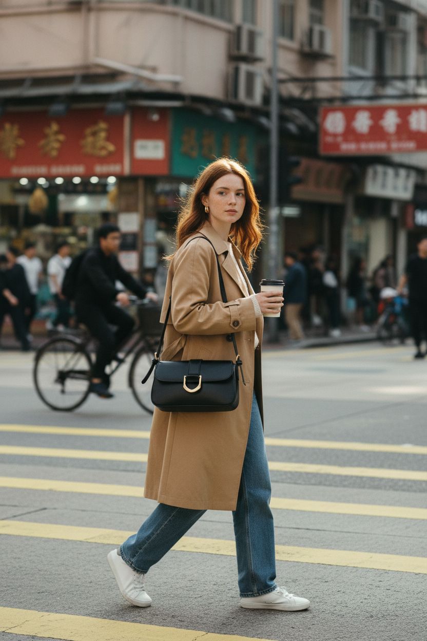 GZIXBDA shoulder bag under arm in bustling street, highlighting black PU leather design and casual style