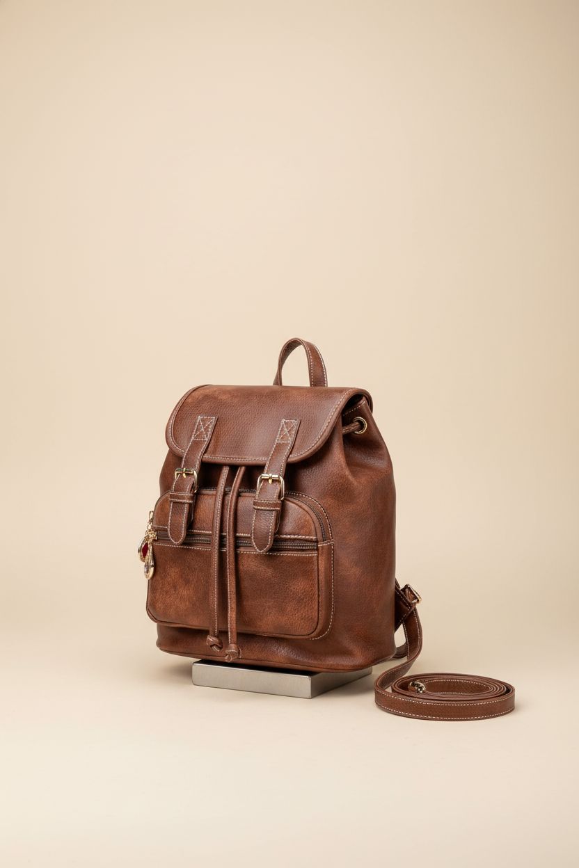 Dora & Liz mini backpack purse displayed on a light background, highlighting its quality PU leather and compact design.