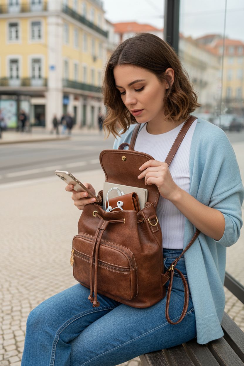 Interior view of Dora & Liz mini backpack purse with organized compartments, ideal for casual outings.