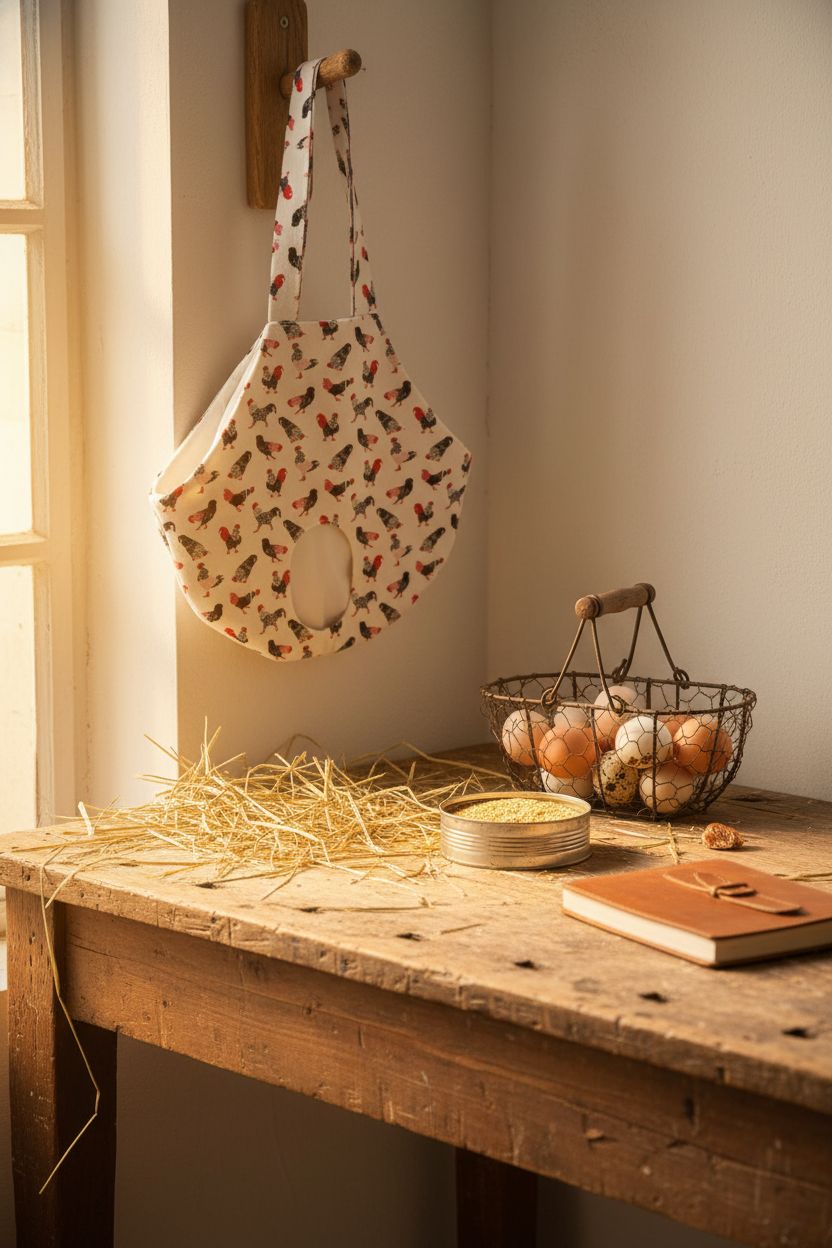 Lnngub chicken purse hanging in a cozy coop corner, highlighting its design and texture