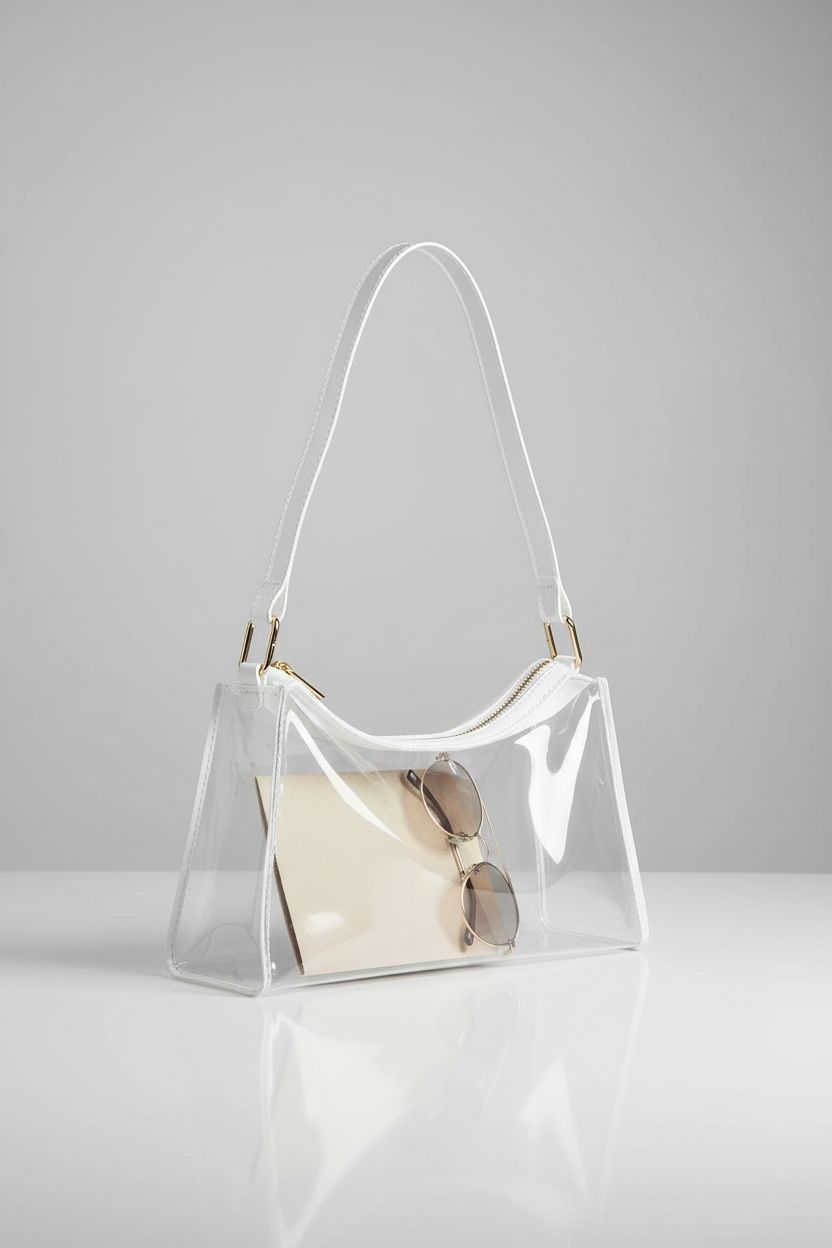 Lackycc clear purse displayed on a studio set, highlighting craftsmanship and sleek design