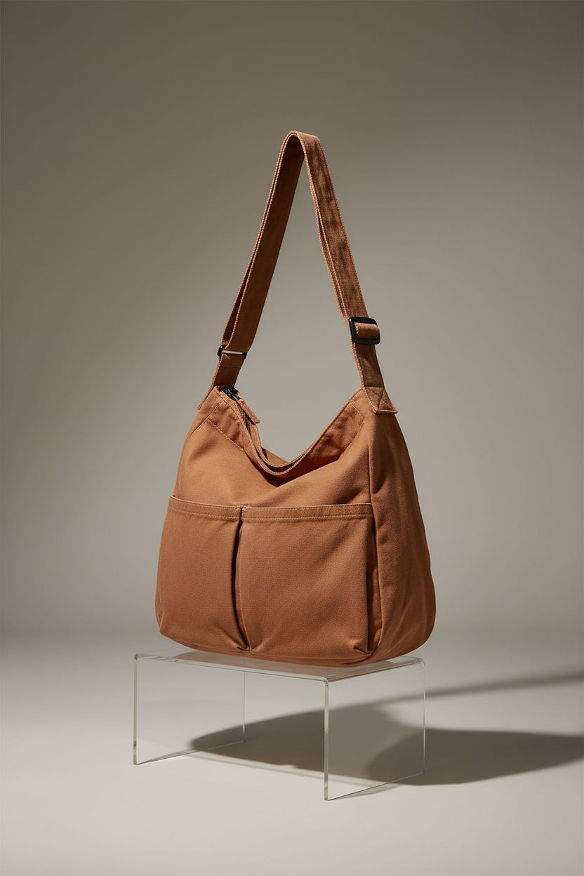 DAINAOTM canvas tote bag featured on a gray backdrop, highlighting quality stitching and design.