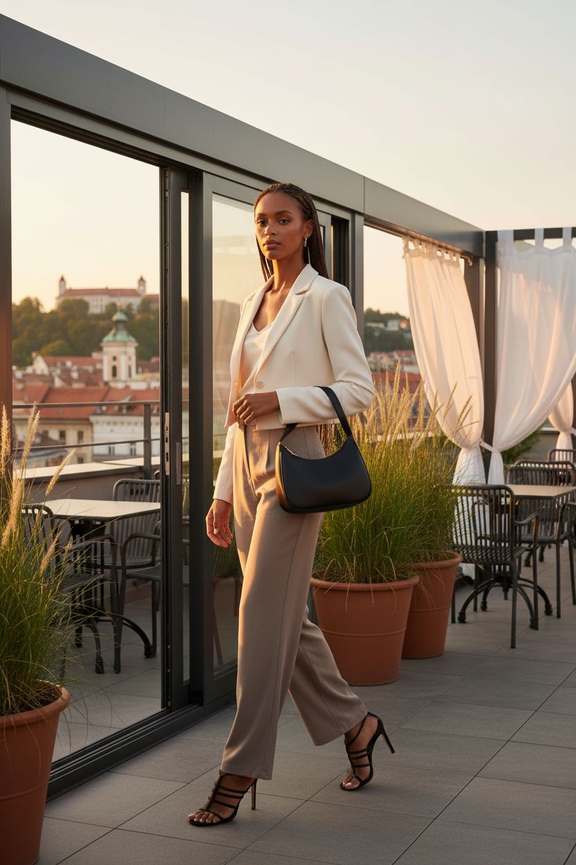 CYHTWSDJ mini hobo clutch purse showcased in a rooftop lounge ambiance