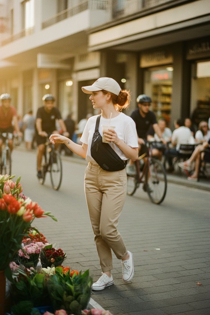 MAXTOP crossbody bag worn stylishly while browsing a vibrant market, showcasing its sporty design.