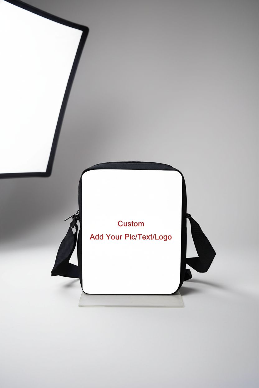 Close-up of POLERO custom messenger bag showcasing craftsmanship on gray backdrop