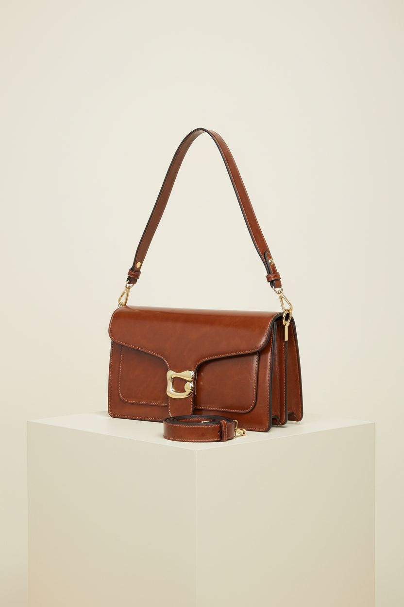 Close-up of Travistar brown leather handbag showcasing quality and craftsmanship.