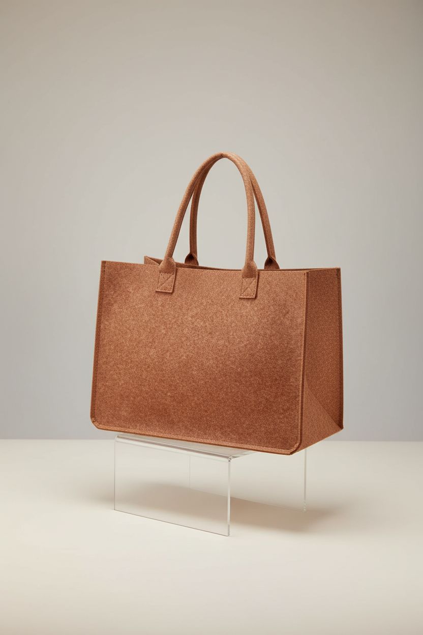 Stylish MEIANJU felt tote bag showcasing its shape and reinforced handles on a light backdrop