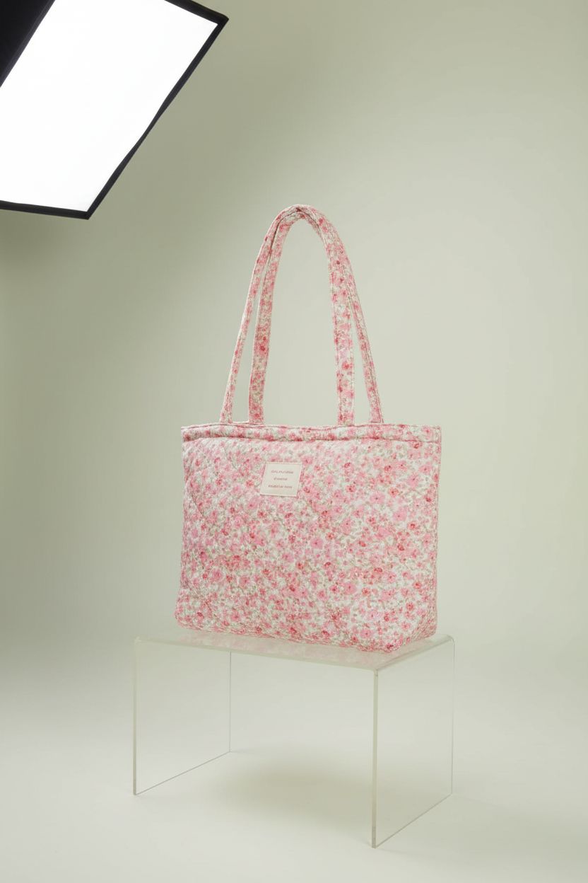 Product shot of MSGHER floral quilted cotton shoulder bag, showcasing its stylish design.