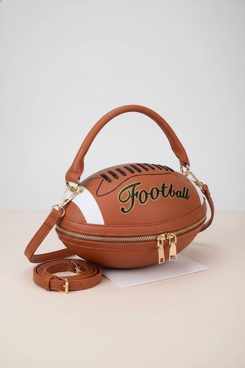 ENJOININ football purse displayed in a clean studio with adjustable strap.