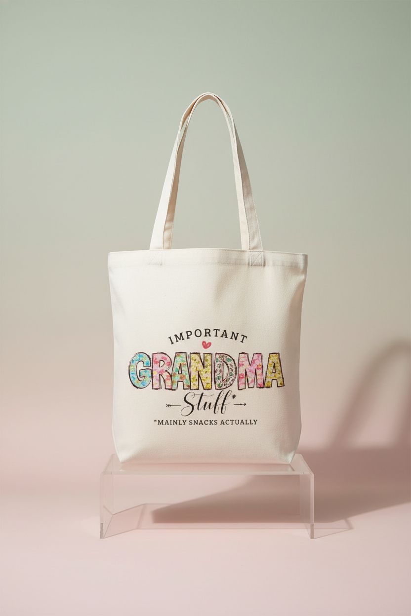 Minimalist display of Grandma tote bag, showcasing high-quality materials by Jealance.