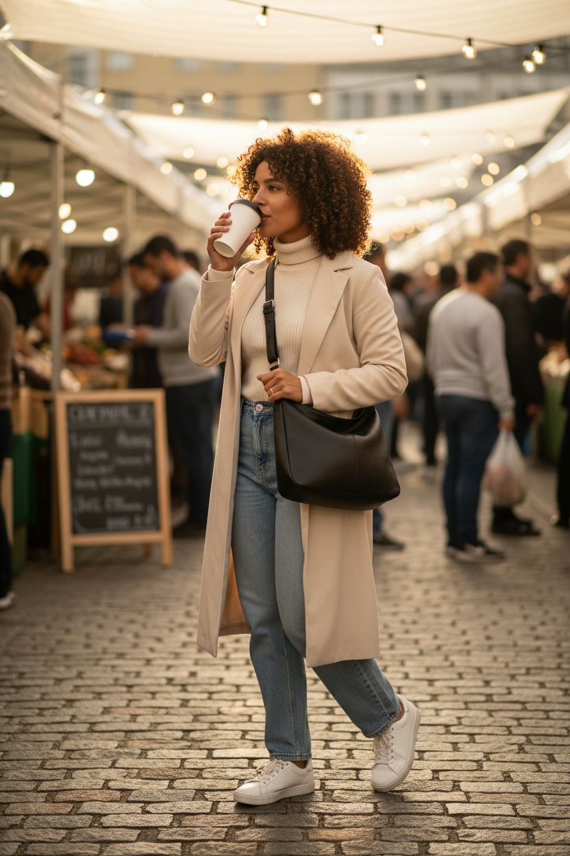 Aodotx soft vegan leather hobo bag in a relaxed market setting, perfect for everyday use.