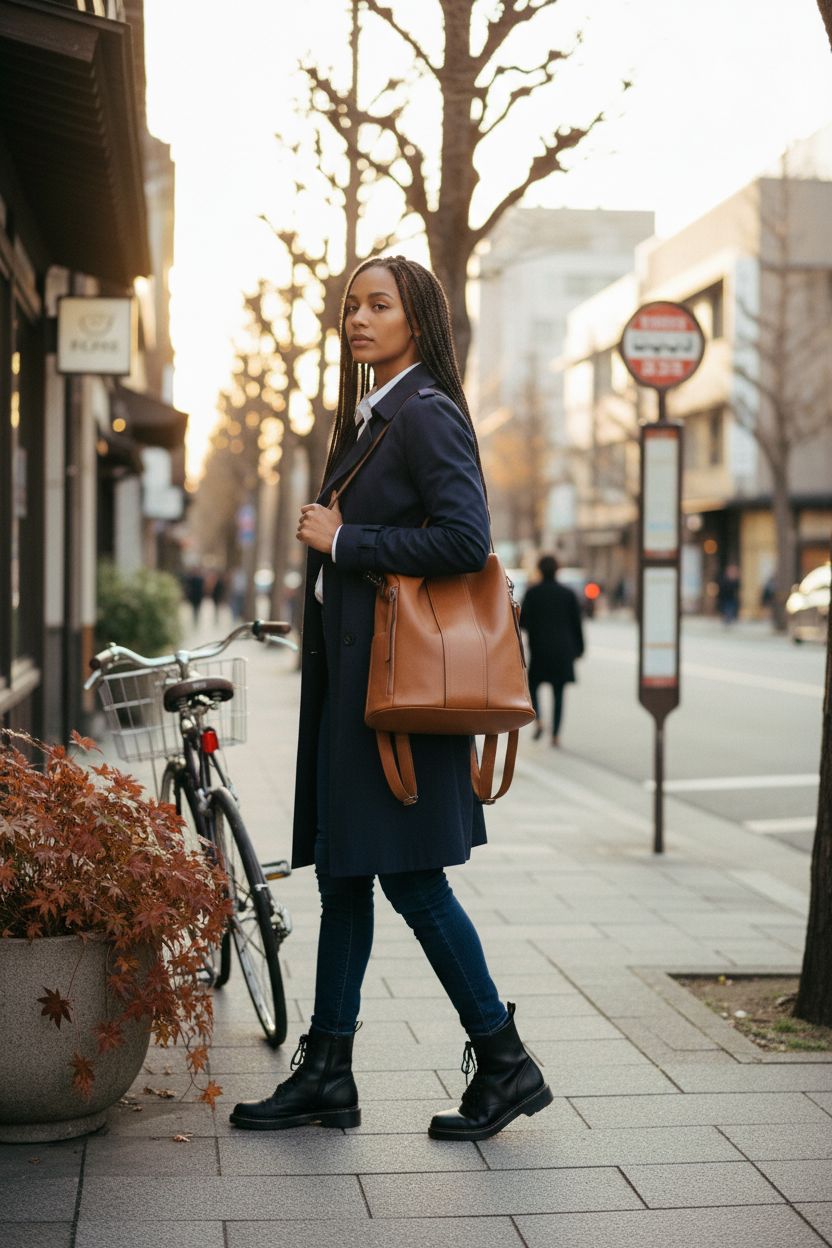 S-ZONE medium leather backpack purse in a stylish outdoor setting, perfect for daily use.