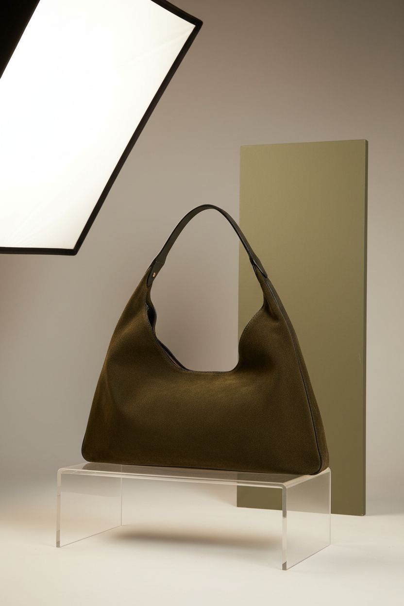 Close-up of Madewell's loden green leather shoulder bag highlighting craftsmanship.