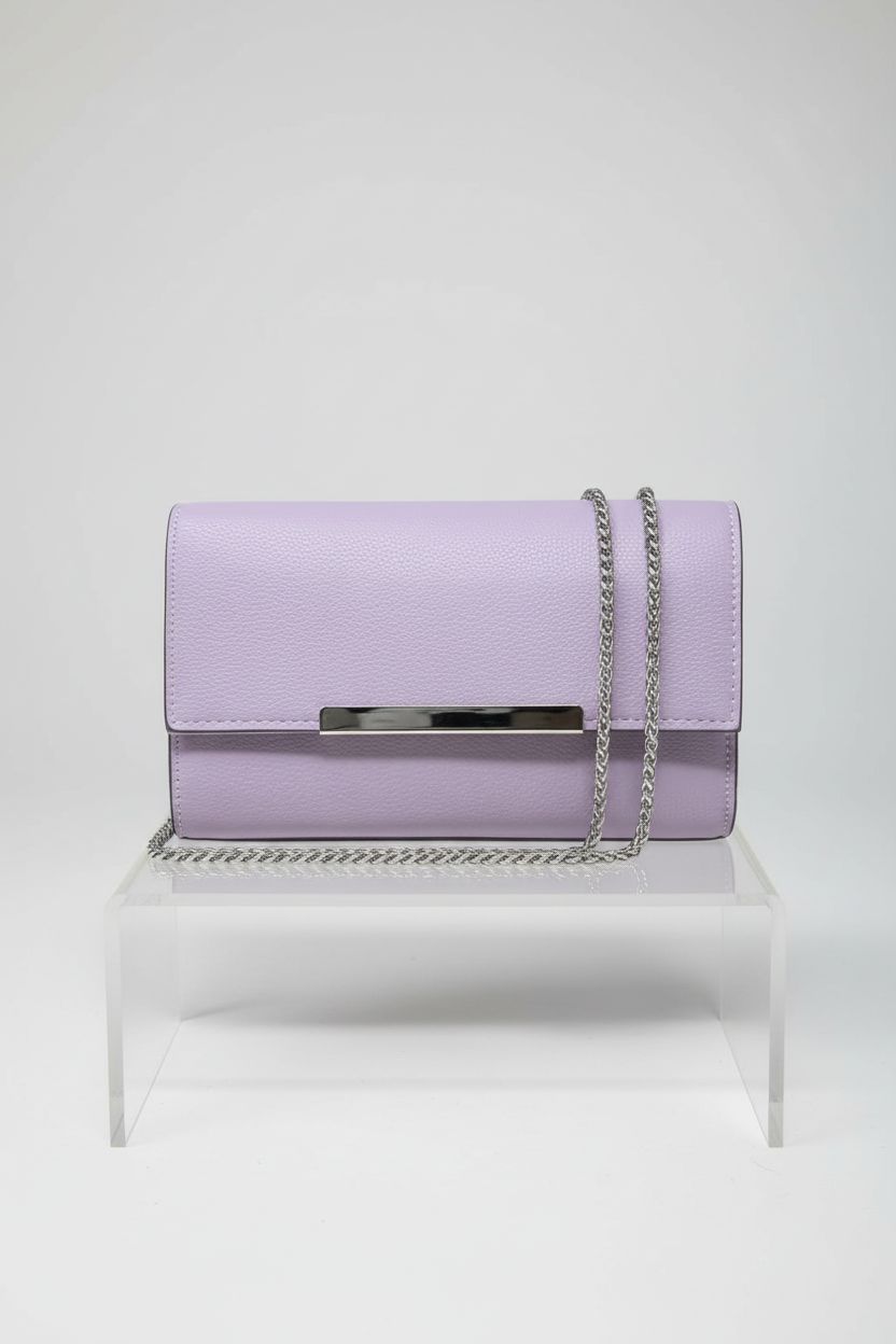 AFKOMST lilac handbag displayed on a gray background, showcasing design