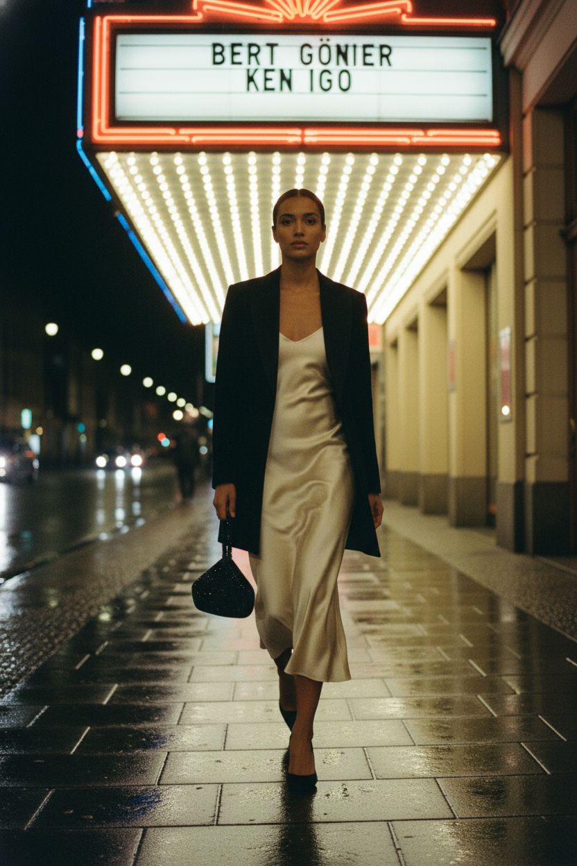 Elegant BABEYOND little black beaded clutch bag swinging on wrist, perfect for vintage parties.