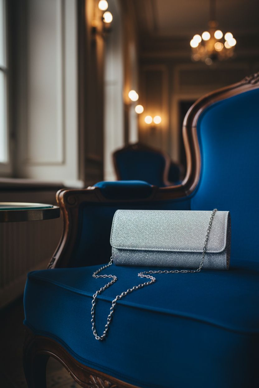 lovyoCoCo clutch resting elegantly on a velvet chair in a theater lounge