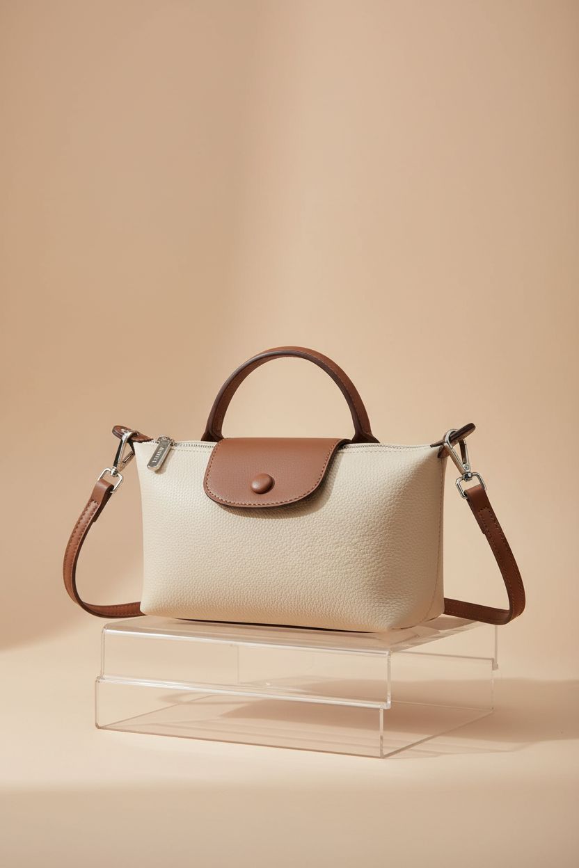 VesaNa Yoolo off-white mini crossbody bag showcased on a clean studio set.