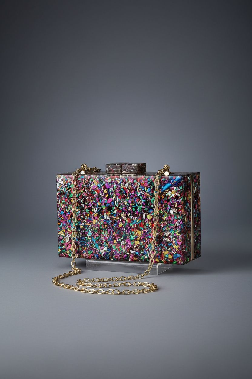 Product shot of Gets multicolor acrylic handbag with polished details