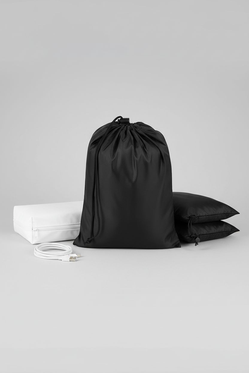 Product shot of PALTERWEAR black nylon pouch on gray background, highlighting its sleek design.