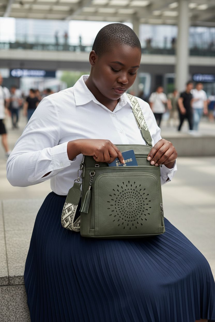 RAINSMORE olive green crossbody bag with built-in wallet pocket, stylish and functional