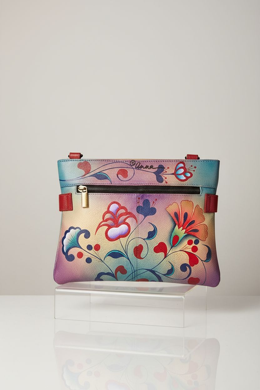 Detailed view of Anna by Anuschka leather purse showcasing artistry and quality