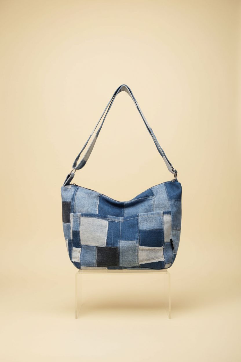 Product shot of Generic slouchy denim patchwork tote, highlighting its stylish design and quality materials.