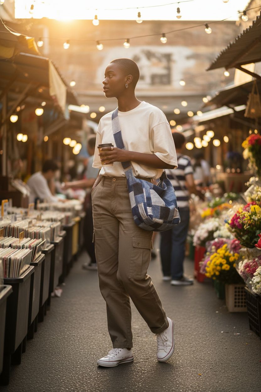 Generic denim patchwork hobo tote bag, ideal for vibrant street markets and daily adventures.