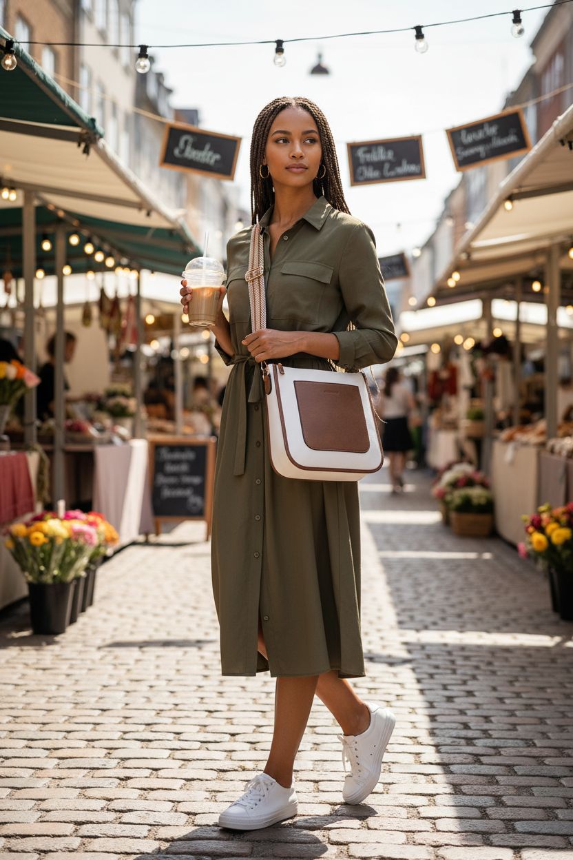 BOSTANTEN crossbody bag in a sunny street market, perfect for casual outings
