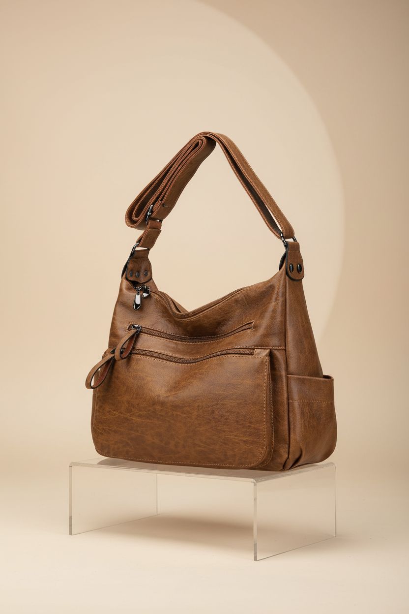 Artwell brown hobo bag showcased in studio lighting, highlighting premium PU leather and details.
