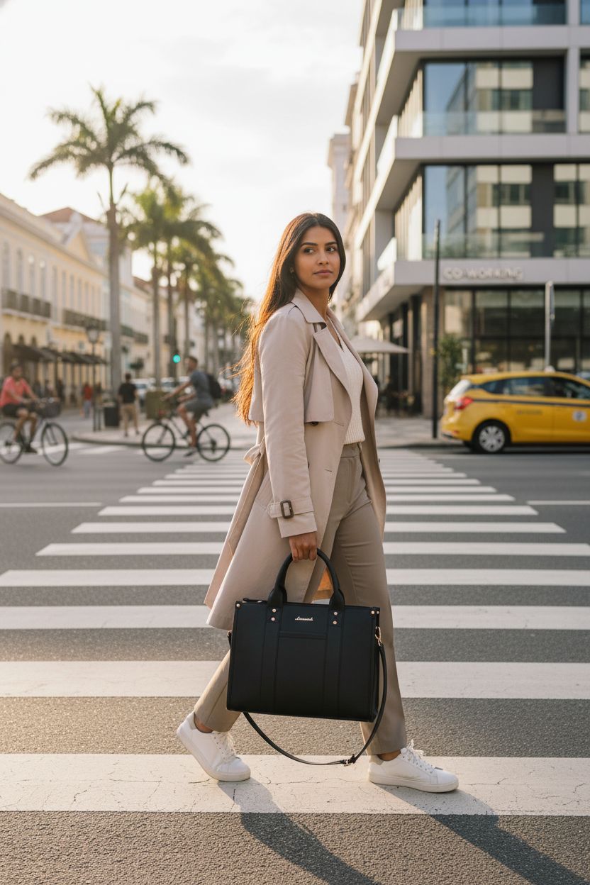 LOVEVOOK black tote bag stands out during morning commute, perfect for work.