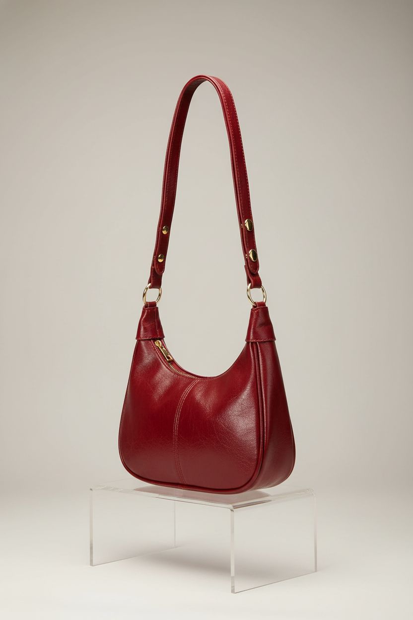 Elegant Celestina red leather purse on display, highlighting its texture and craftsmanship.
