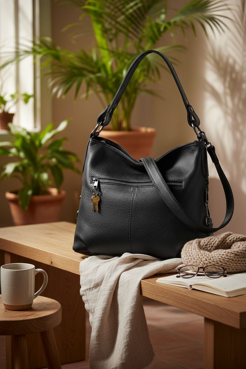 YALUXE hobo handbag on a light oak bench, creating a cozy home atmosphere