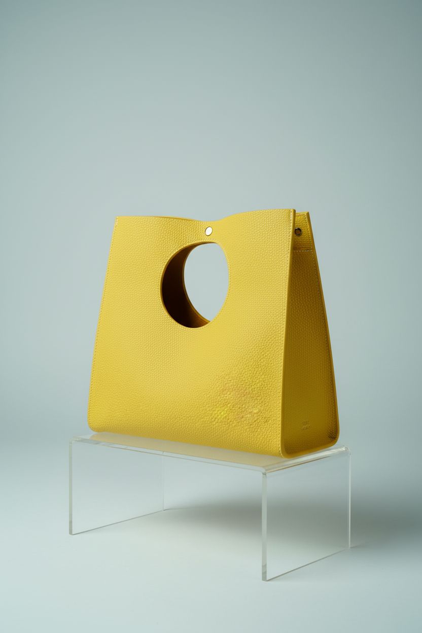 HOXIS Vintage Minimalist Yellow Handbag on a gray background, emphasizing its sleek design and craftsmanship.
