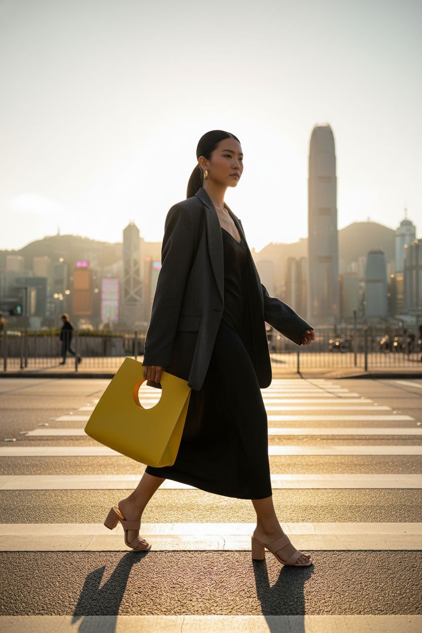 HOXIS Vintage Minimalist Soft PU Leather Handbag in yellow, styled against a modern gallery setting.