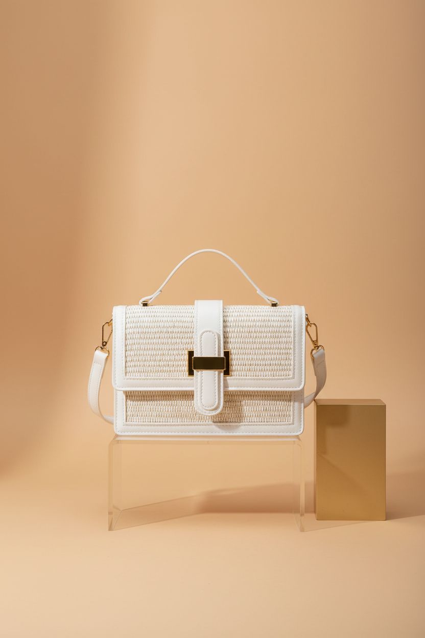 KKXIU Top Handle Straw Purse displayed in a clean studio, showcasing its elegant design