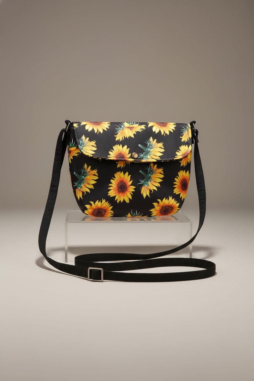 Close-up of BBORGDC sunflower purse highlighting its nylon texture and elegant design.