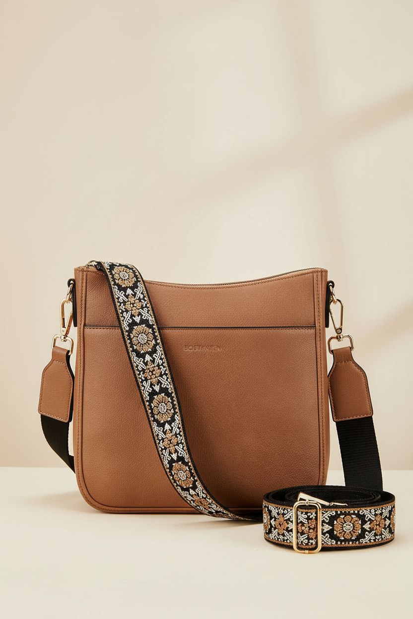 BOSTANTEN brown vegan leather purse showcased on a clean studio set