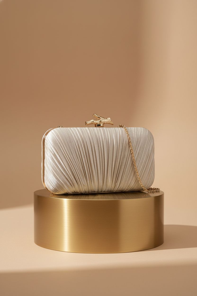 Freie Liebe vintage clutch with pleats and chain, highlighting craftsmanship and design.
