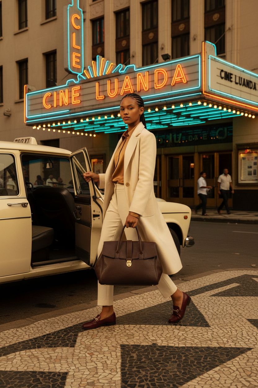 LAIQIAN vintage designer handbag in dark chocolate faux leather at historic theater entrance