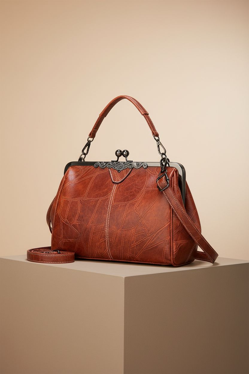 Segater vintage handbag with kiss lock and precise stitching, ideal for fashion lovers.