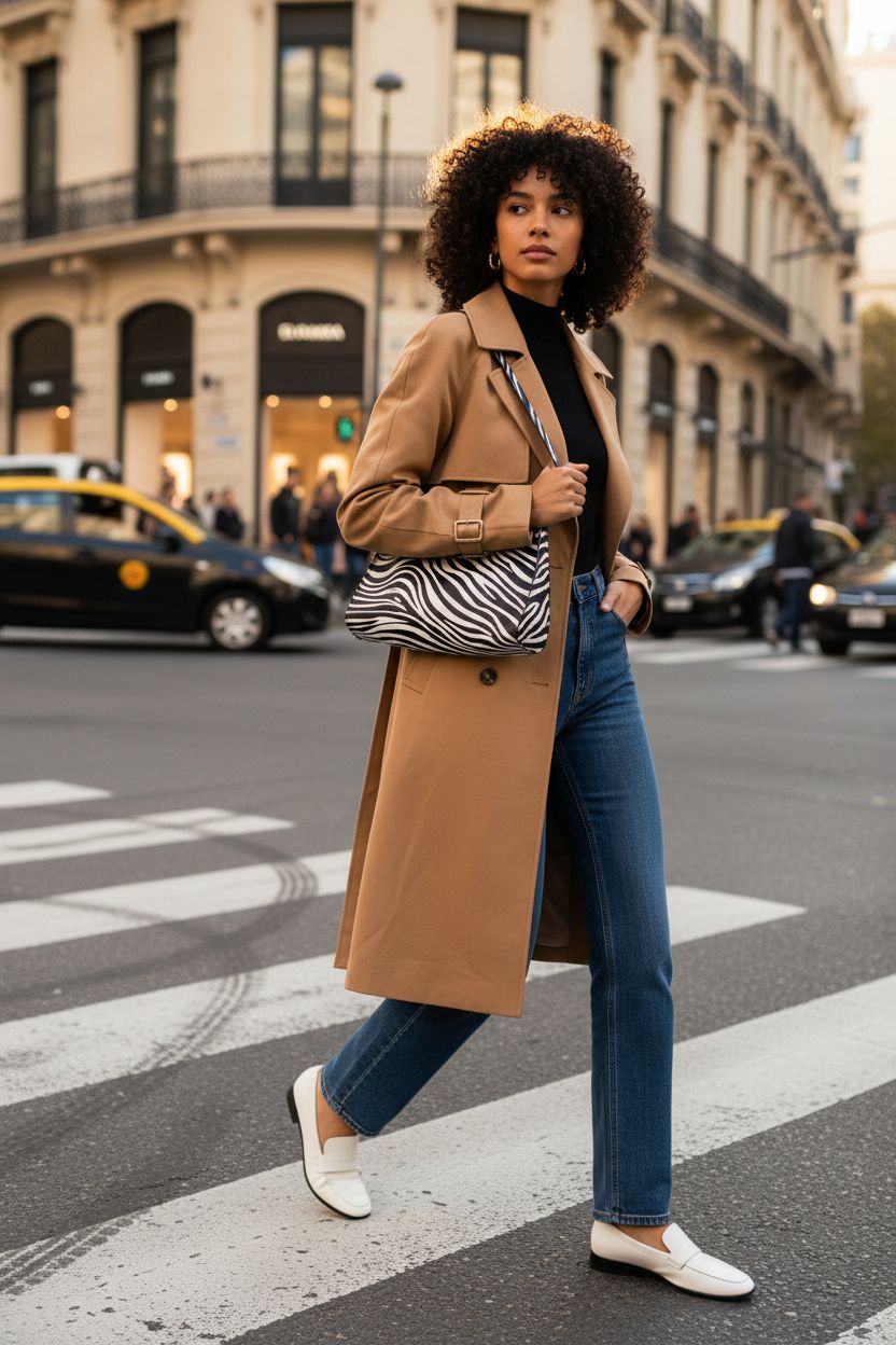 YLYSLFC zebra print purse showcased on a boutique crosswalk, highlighting its stylish design.