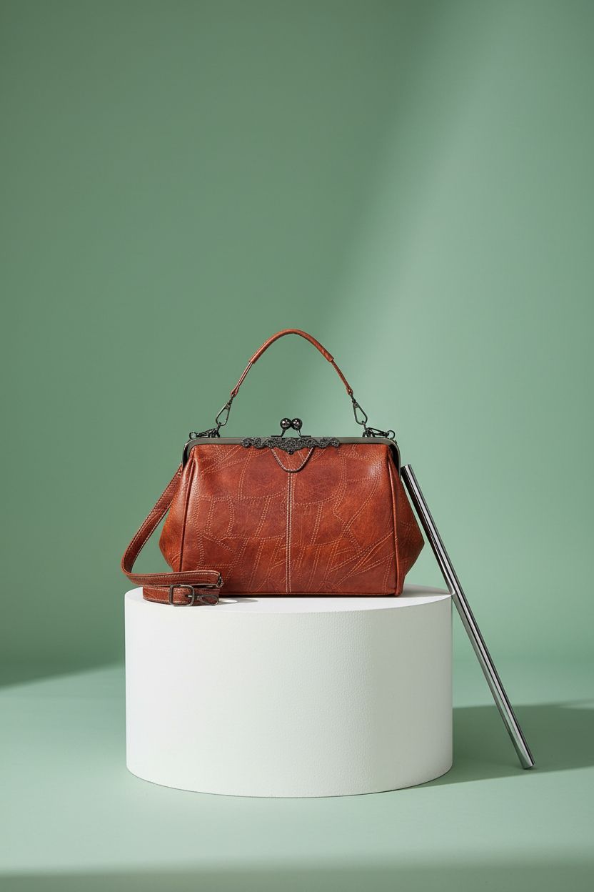 Segater oil wax PU leather handbag highlighting design details on a soft background