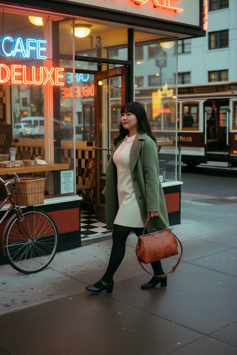 Segater retro hollow oil wax leather handbag in a cozy cafe setting, 1960s style