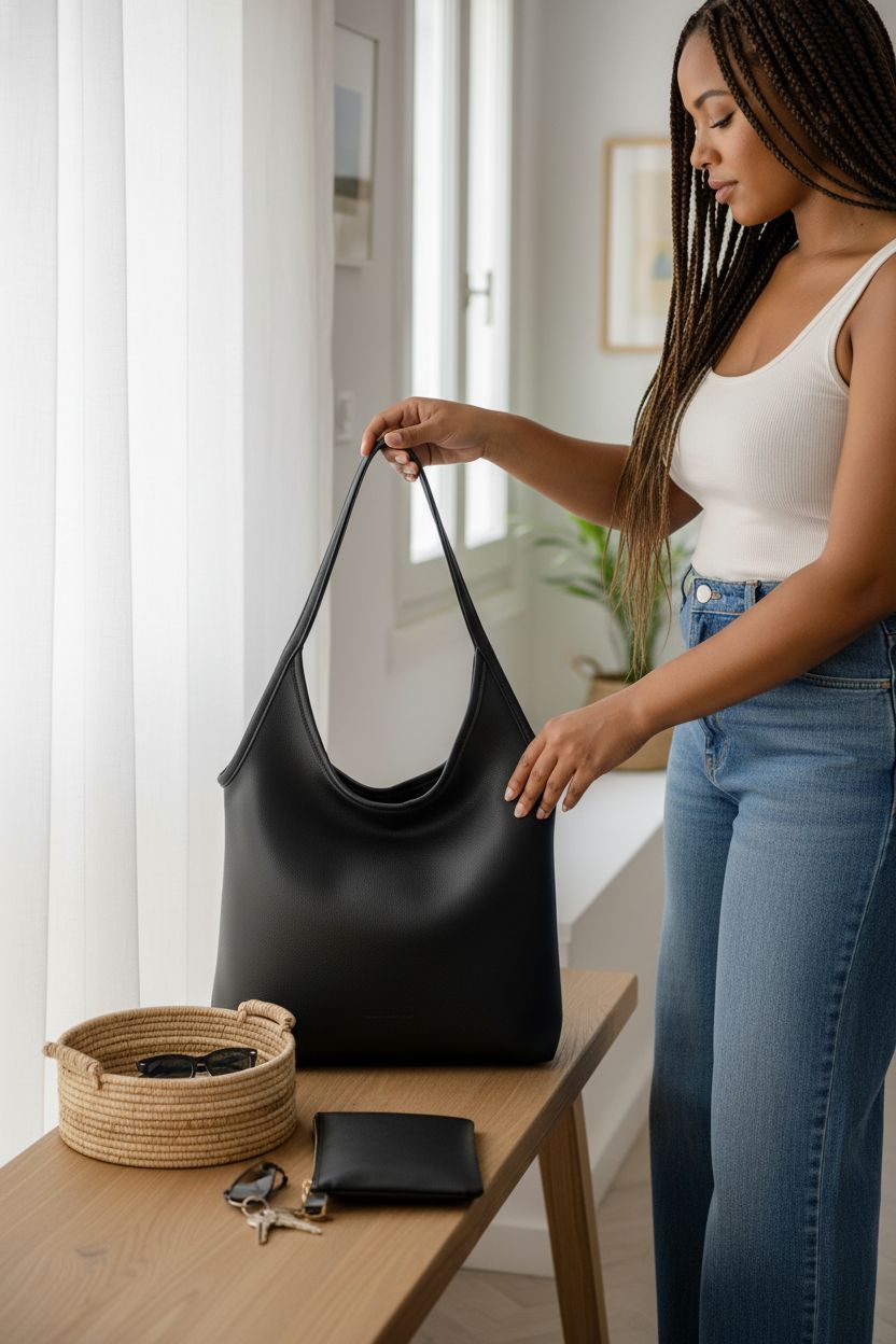 Montana West hobo bag on a light oak bench with keys and sunglasses